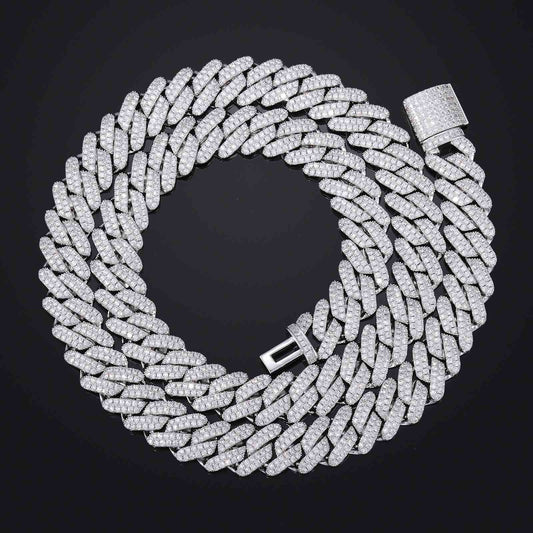14mm 2 Rows CZ Prong Cuban Link Chain