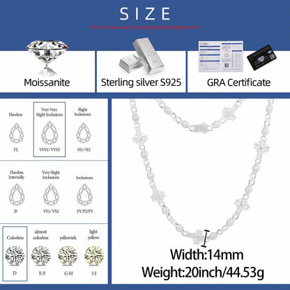 14mm S925 Baguette Moissanite Celtic Cross Chain