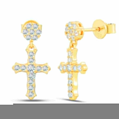 S925 Moissanite Cross Drop Earrings With Flower Stud