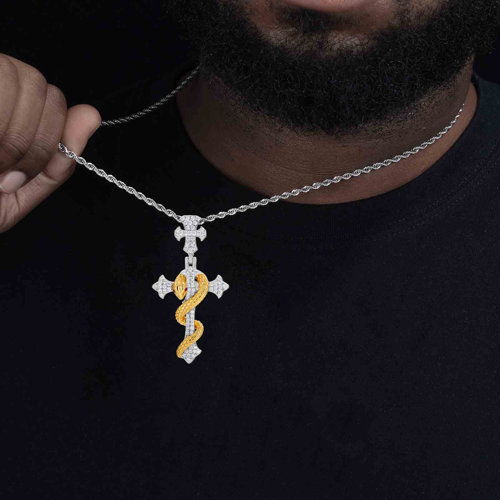 S925 Moissanite The Rod of Asclepius Cross Pendant