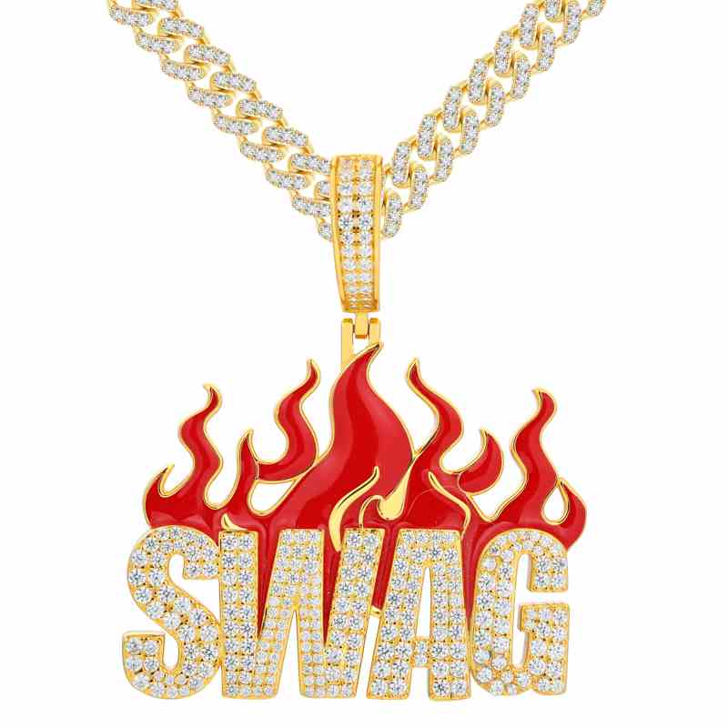 S925 Moissanite Letter SWAG Pendant With Flame