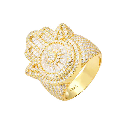 S925 Baguette Moissanite Hamsa Hand Ring