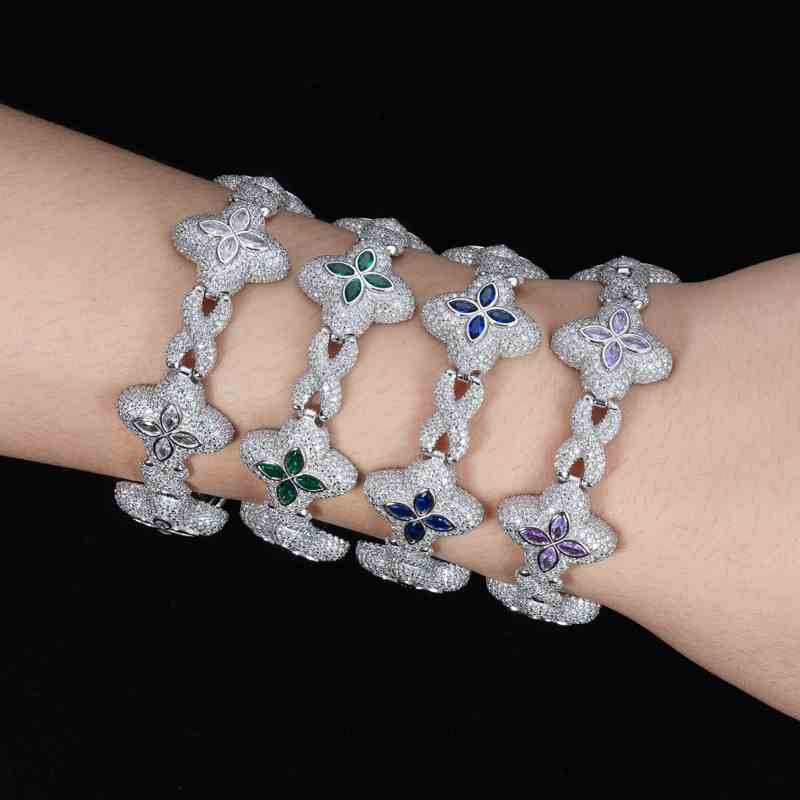 20mm S925 Moissanite Four Leaf Clover Infinity Link Bracelet