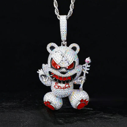 S925 Moissanite Evil Bear Pendant