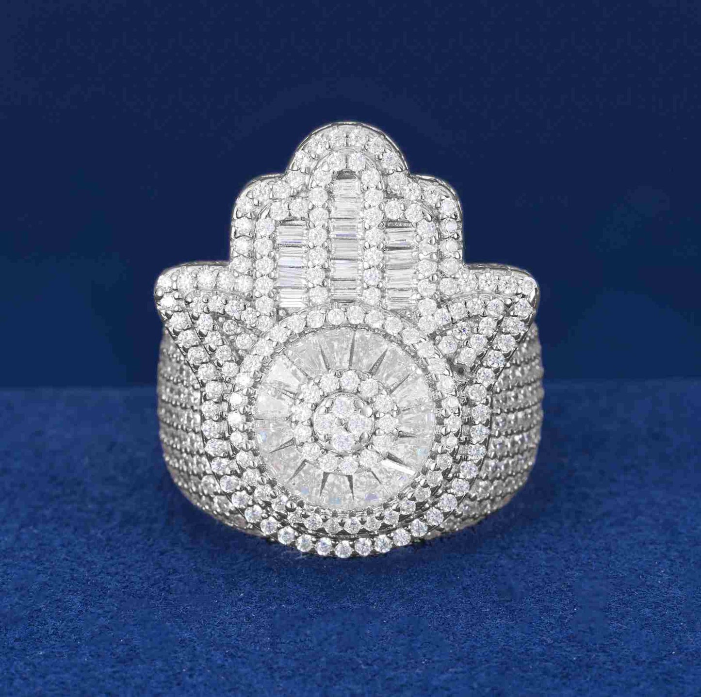 S925 Baguette Moissanite Hamsa Hand Ring