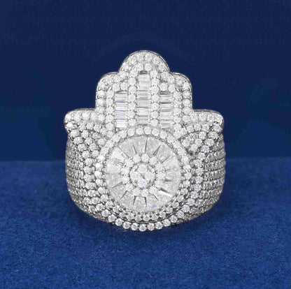 S925 Baguette Moissanite Hamsa Hand Ring
