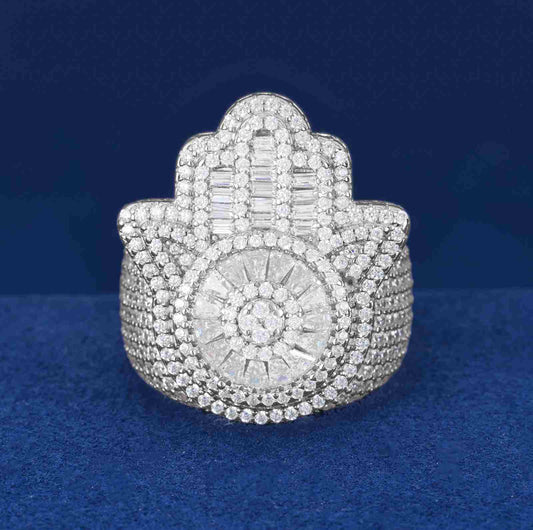 S925 Baguette Moissanite Hamsa Hand Ring