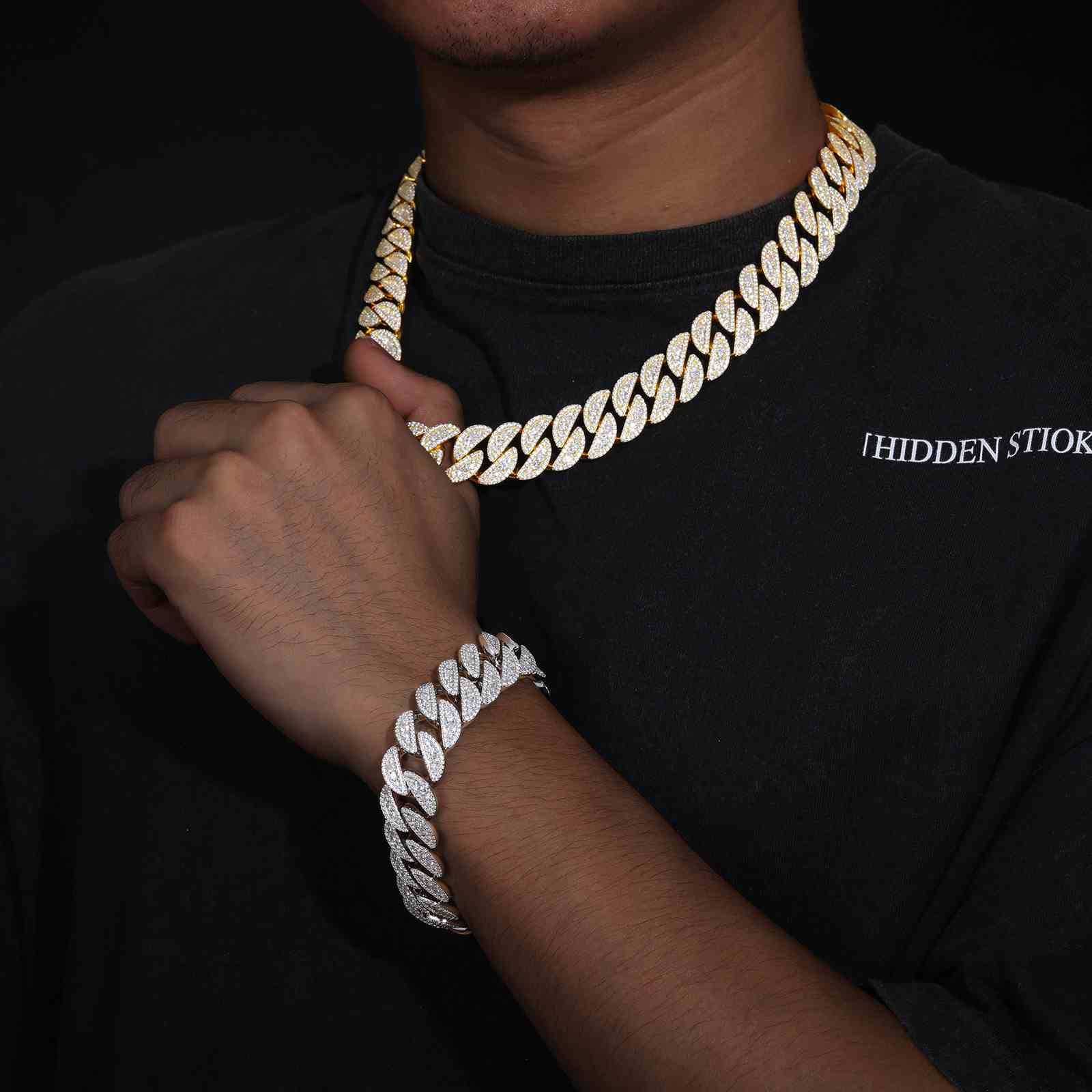 18mm S925 3 Rows Moissanite Round Cuban Link Chain