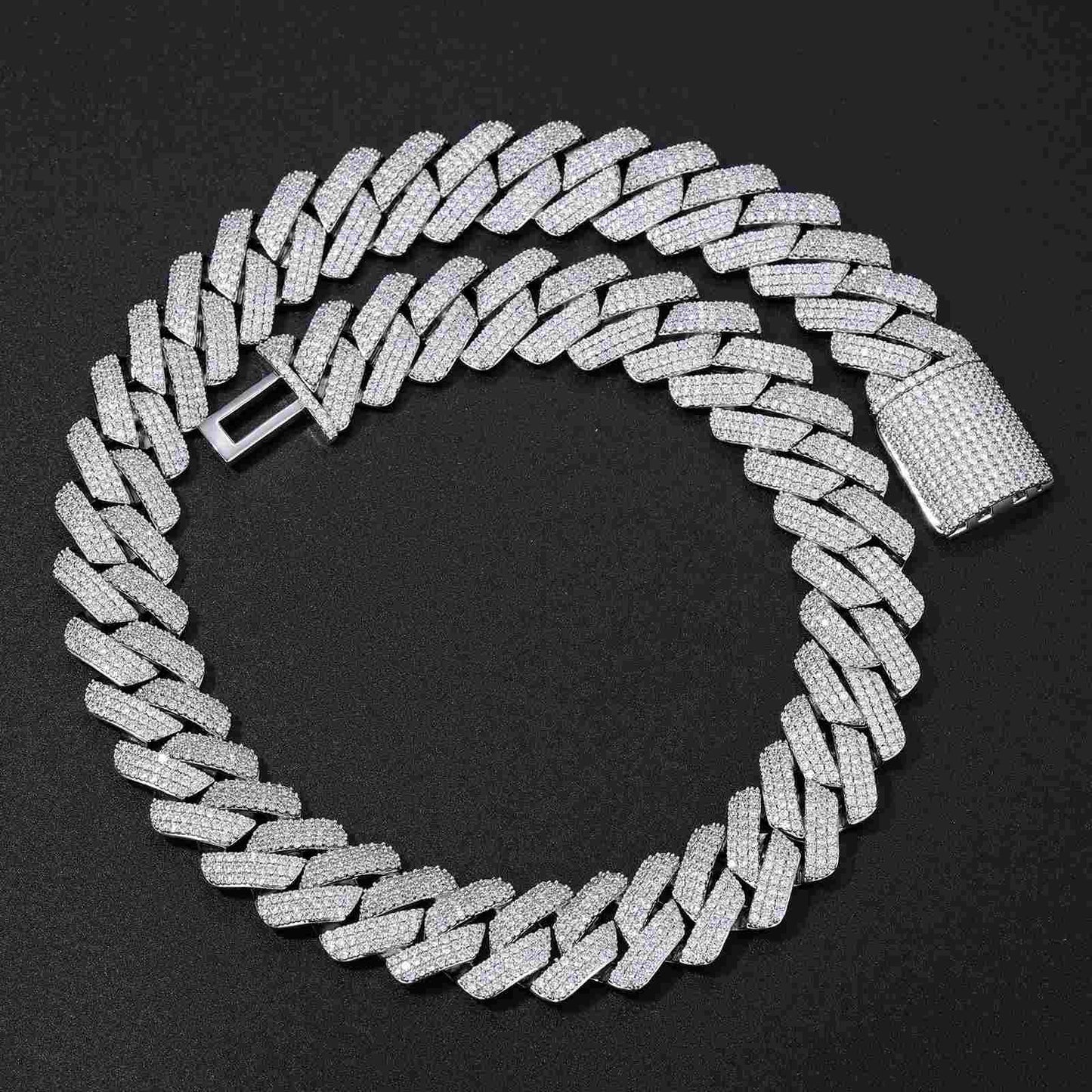 20mm Prong 3 Row CZ Diamond Cuban Link Chain