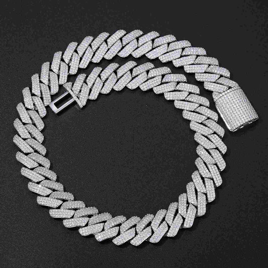 20mm Prong 3 Row CZ Diamond Cuban Link Chain