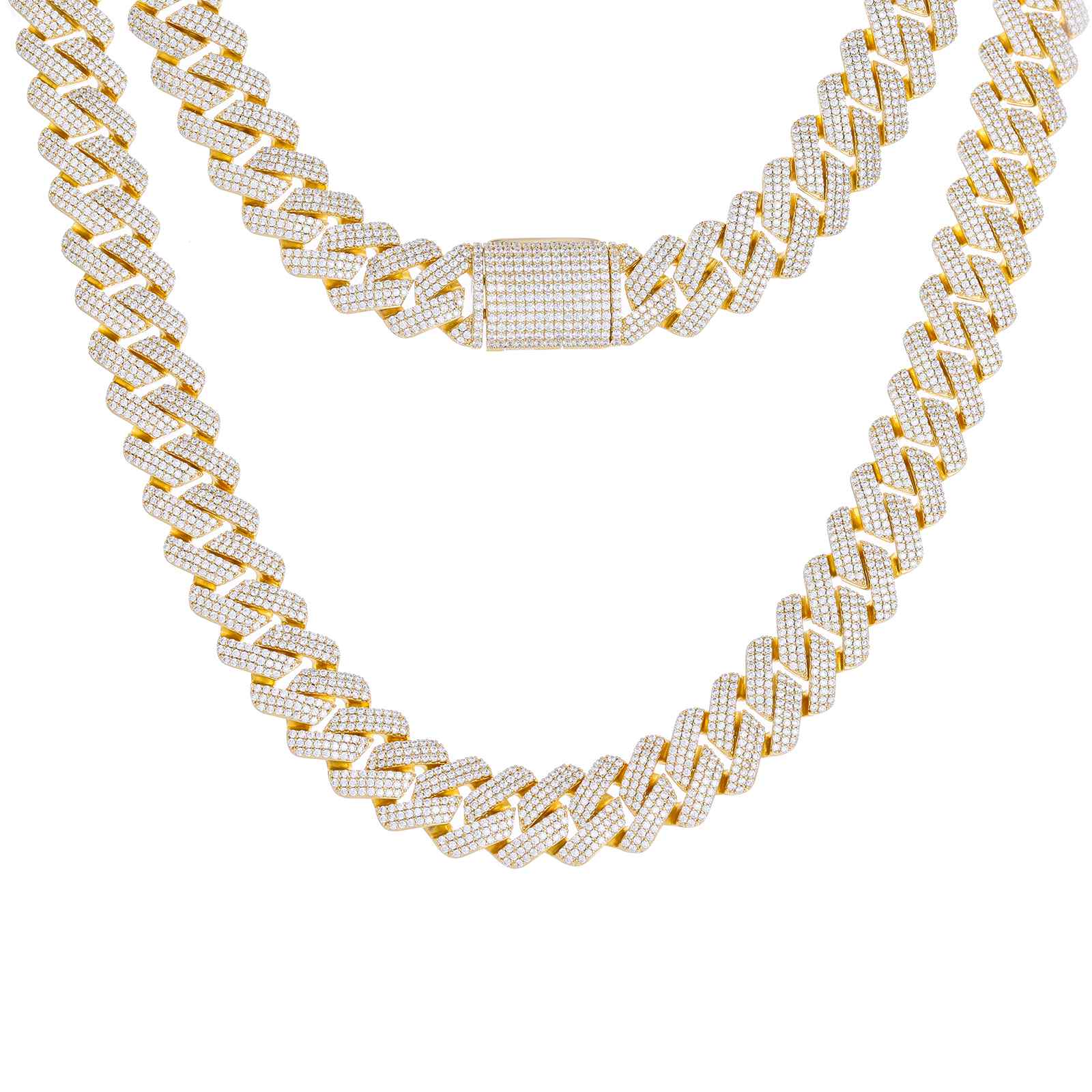 20mm Prong 3 Row CZ Diamond Cuban Link Chain
