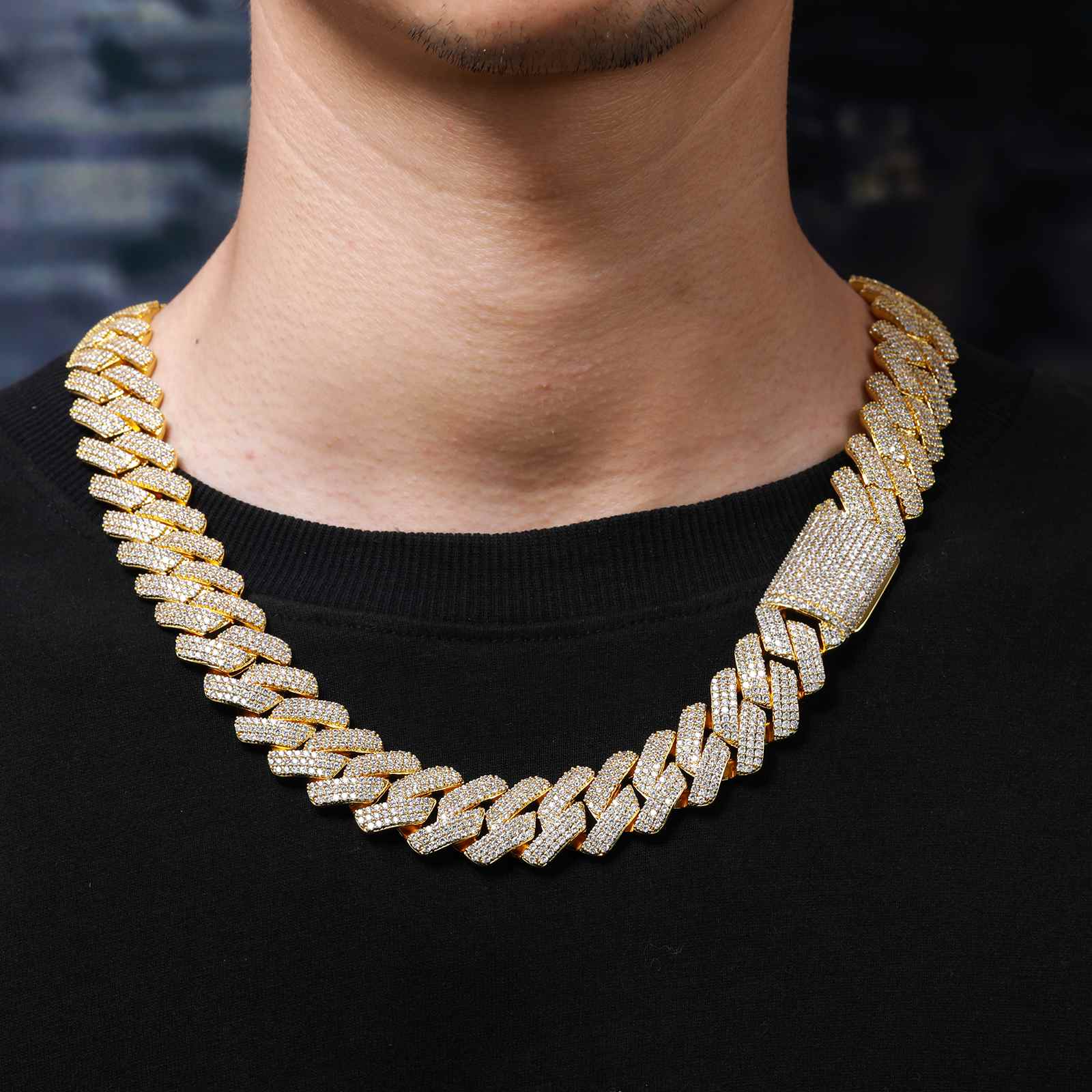 20mm Prong 3 Row CZ Diamond Cuban Link Chain