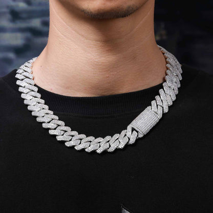 20mm Prong 3 Row CZ Diamond Cuban Link Chain