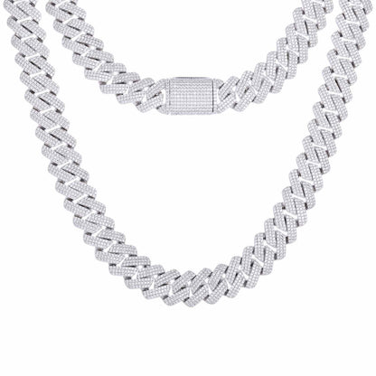 20mm Prong 3 Row CZ Diamond Cuban Link Chain