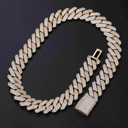 20mm Prong 3 Row CZ Diamond Cuban Link Chain