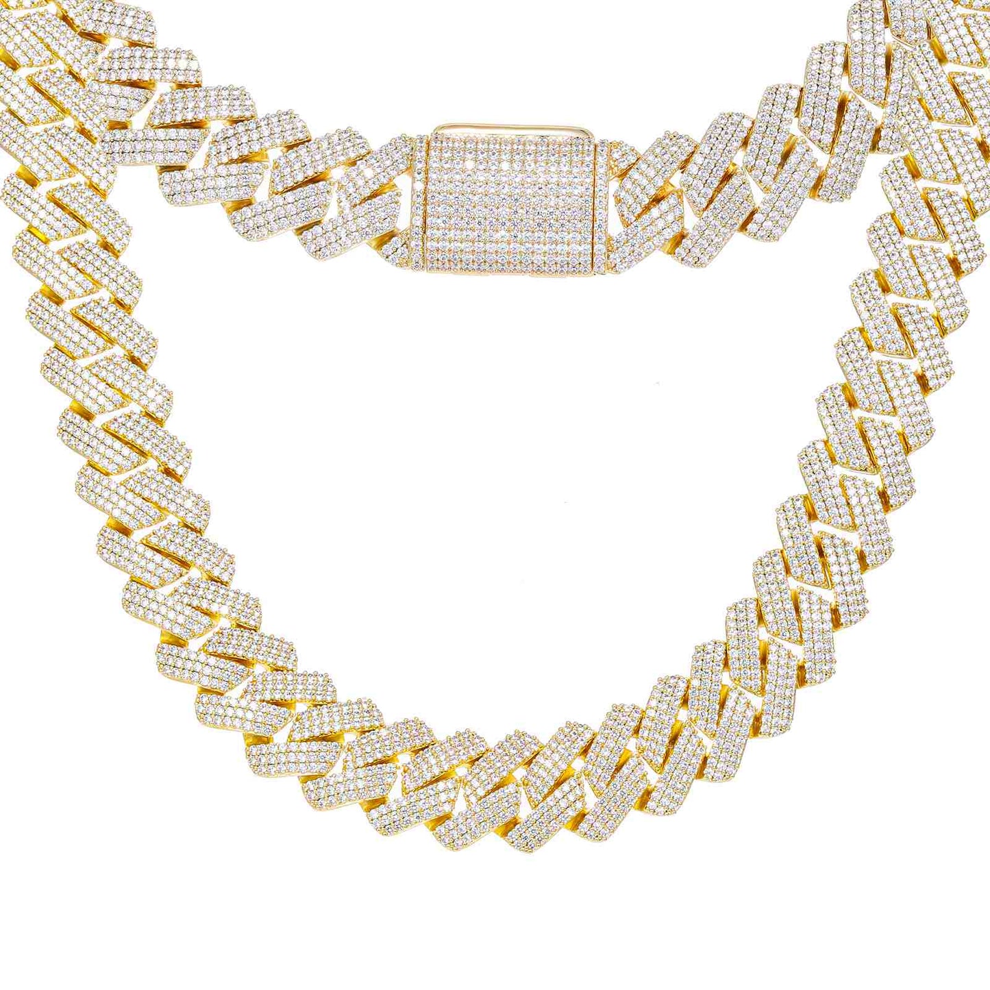 25mm Prong 3 Rows CZ Diamond Cuban Link Chain
