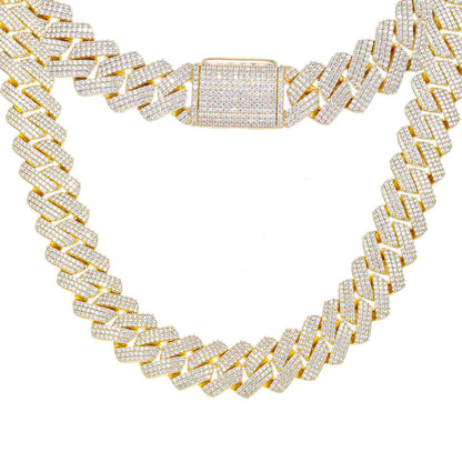 25mm Prong 3 Rows CZ Diamond Cuban Link Chain