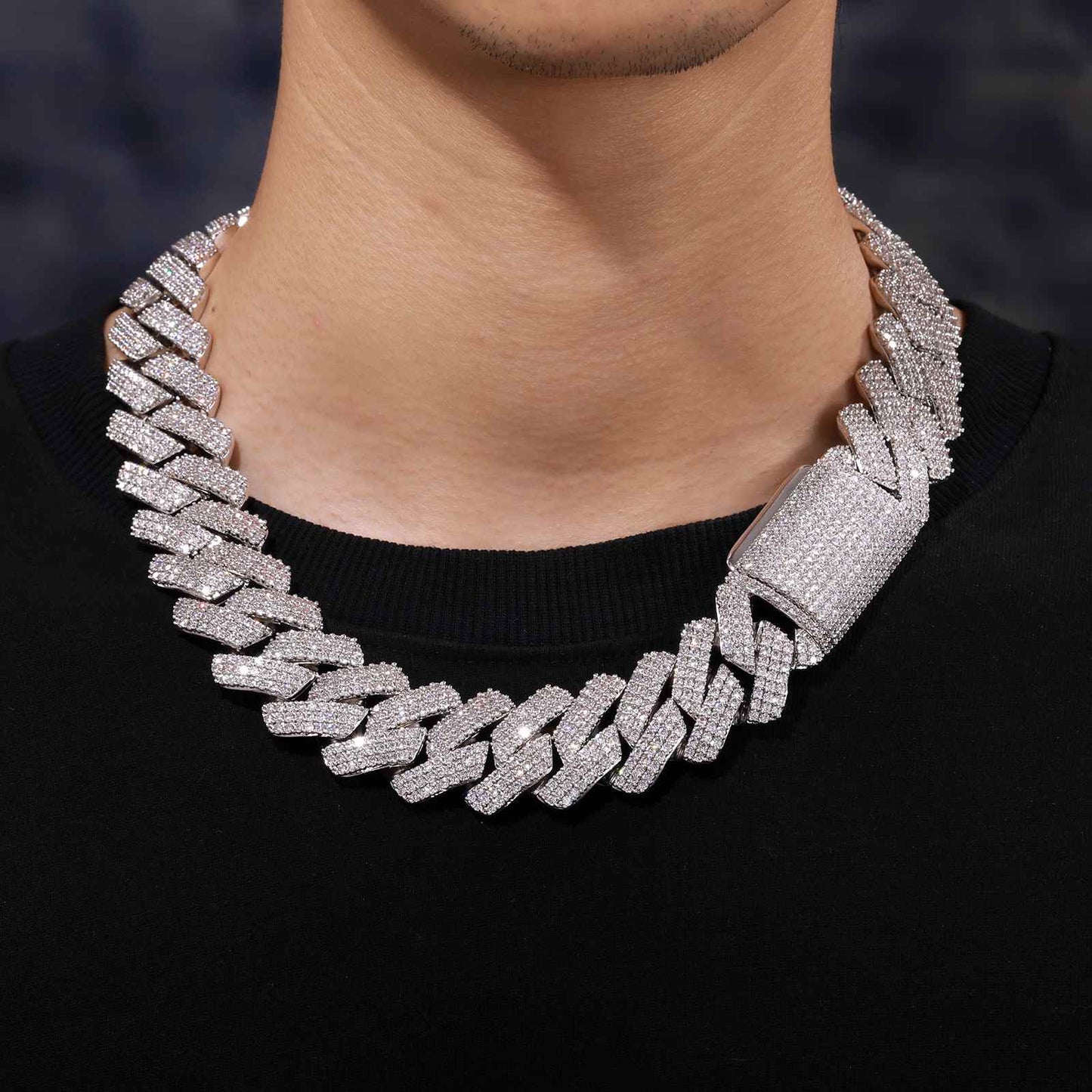 25mm Prong 3 Rows CZ Diamond Cuban Link Chain