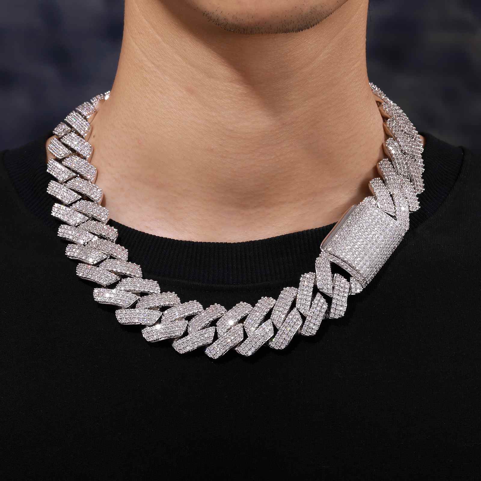 25mm Prong 3 Rows CZ Diamond Cuban Link Chain