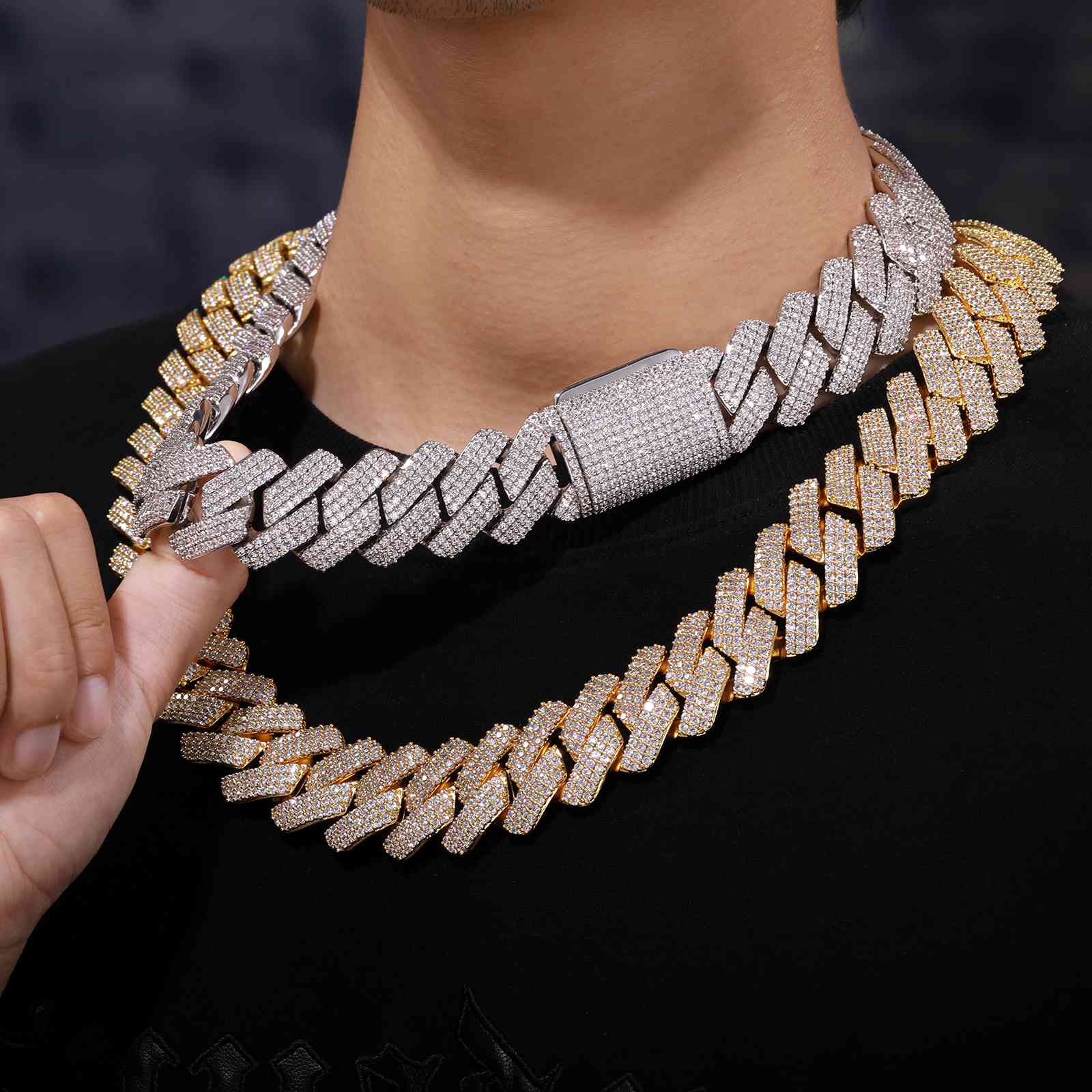 25mm Prong 3 Rows CZ Diamond Cuban Link Chain
