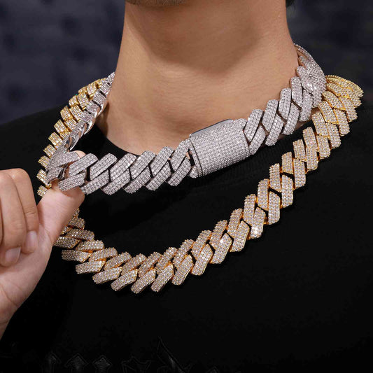 25mm Prong 3 Rows CZ Diamond Cuban Link Chain