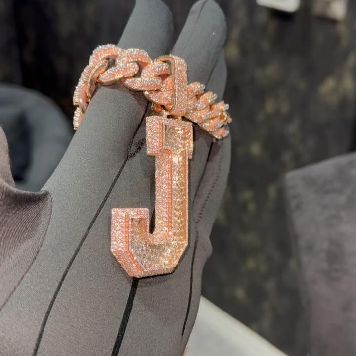 S925 Baguette Moissanite Letter J Pendant
