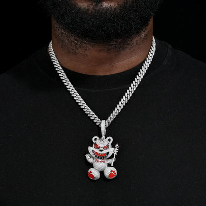 S925 Moissanite Evil Bear Pendant