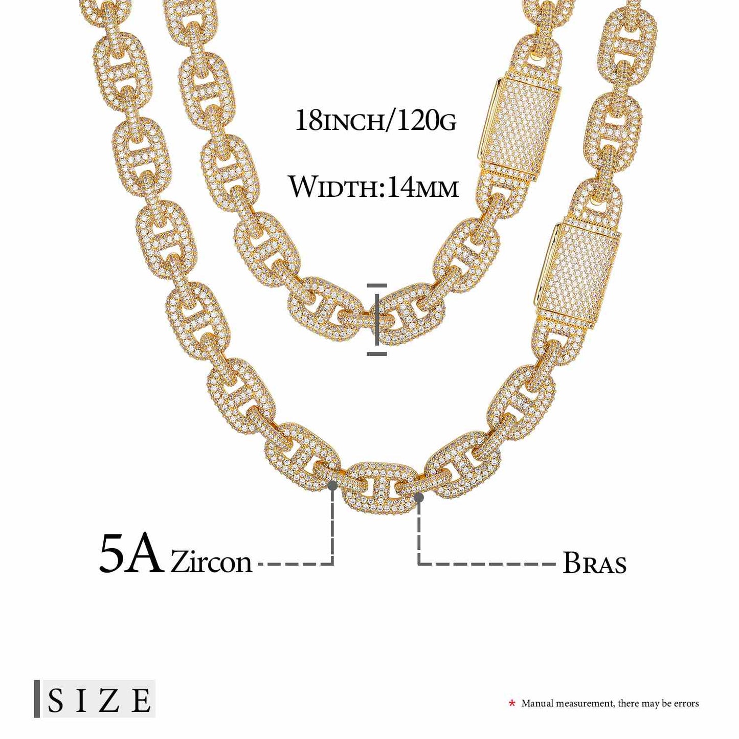 14mm Micro Pave CZ Diamond Valentina Link Chain
