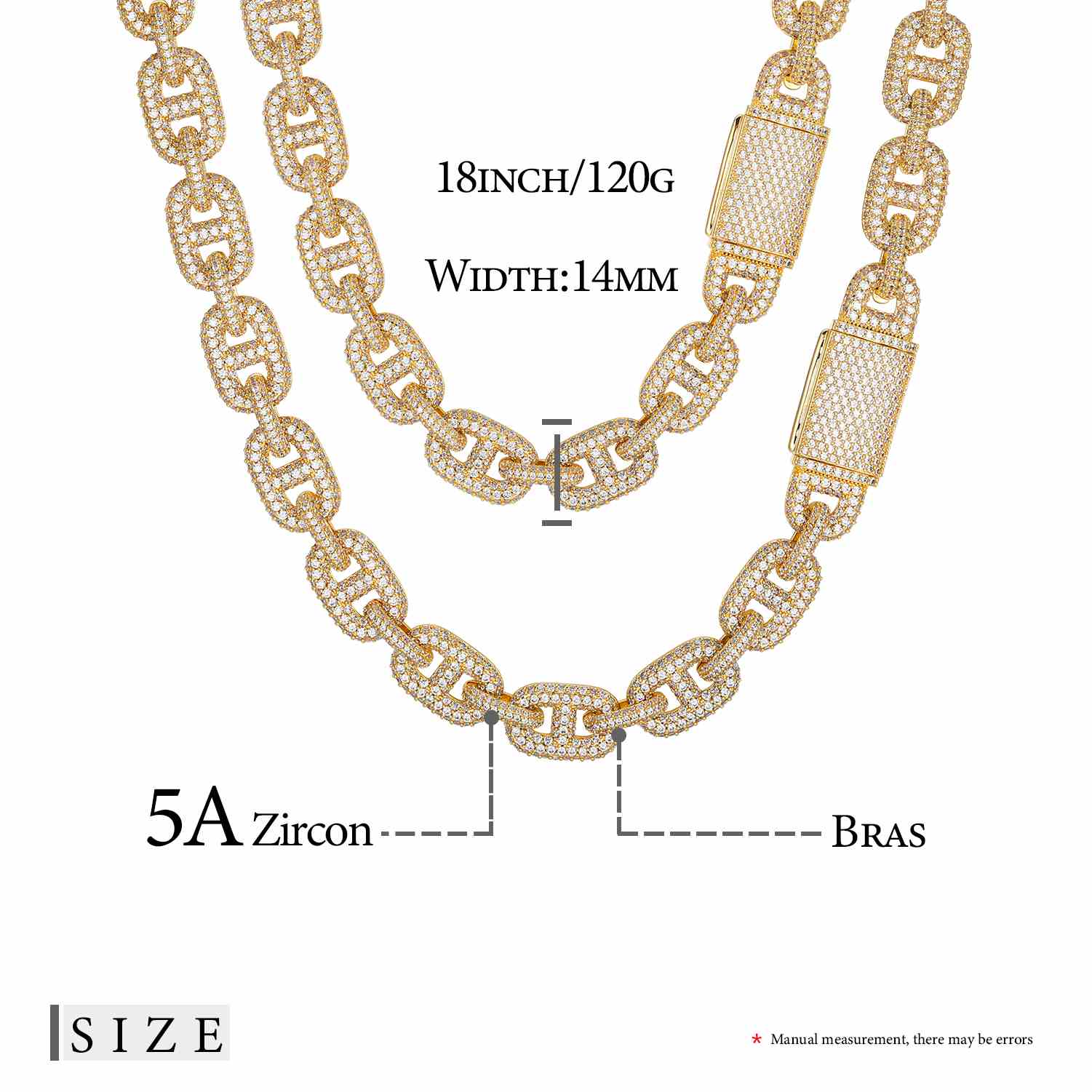 14mm Micro Pave CZ Diamond Valentina Link Chain