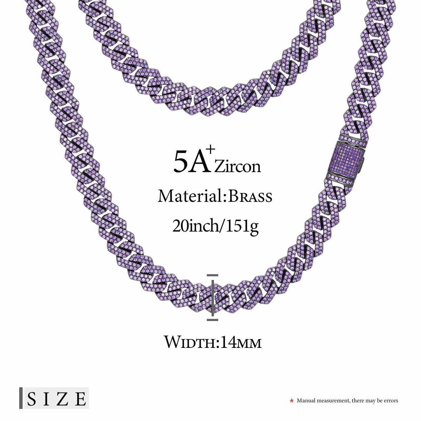 14mm 2 Rows Purple CZ Cuban Link Chain