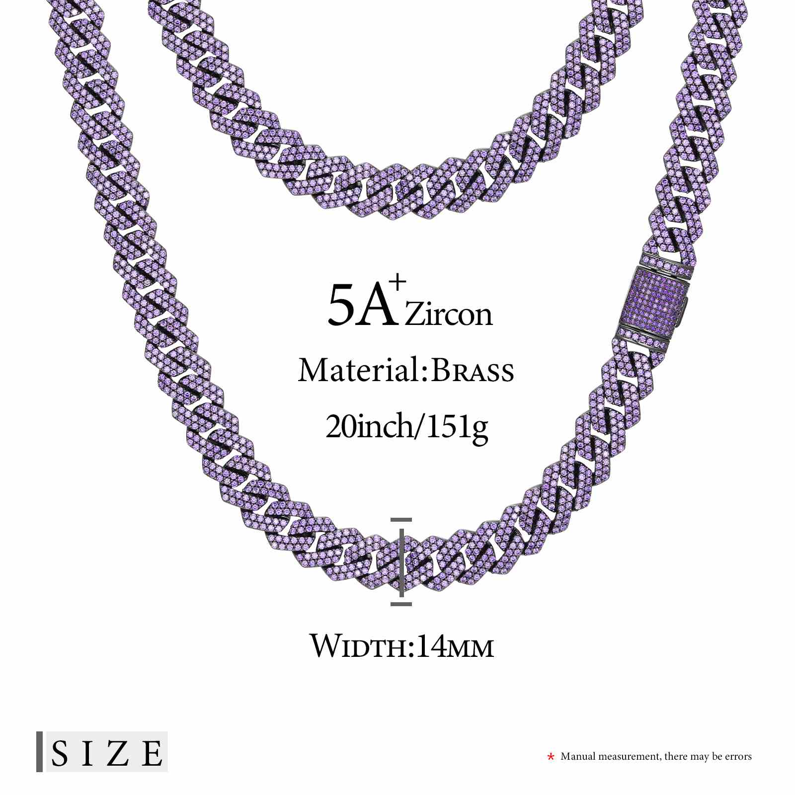 14mm 2 Rows Purple CZ Cuban Link Chain
