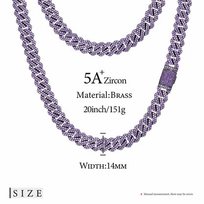 14mm 2 Rows Purple CZ Cuban Link Chain