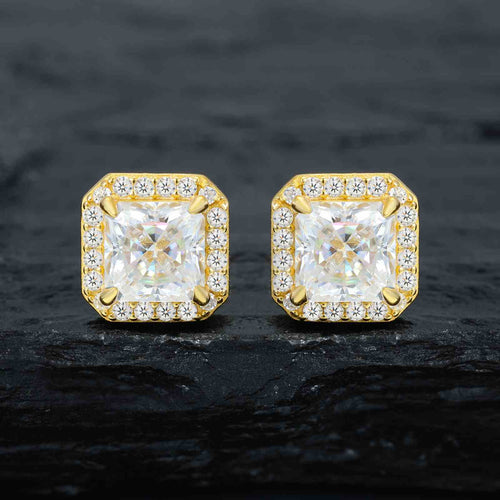 S925 Asscher Cut Moissanite Halo Stud Earrings