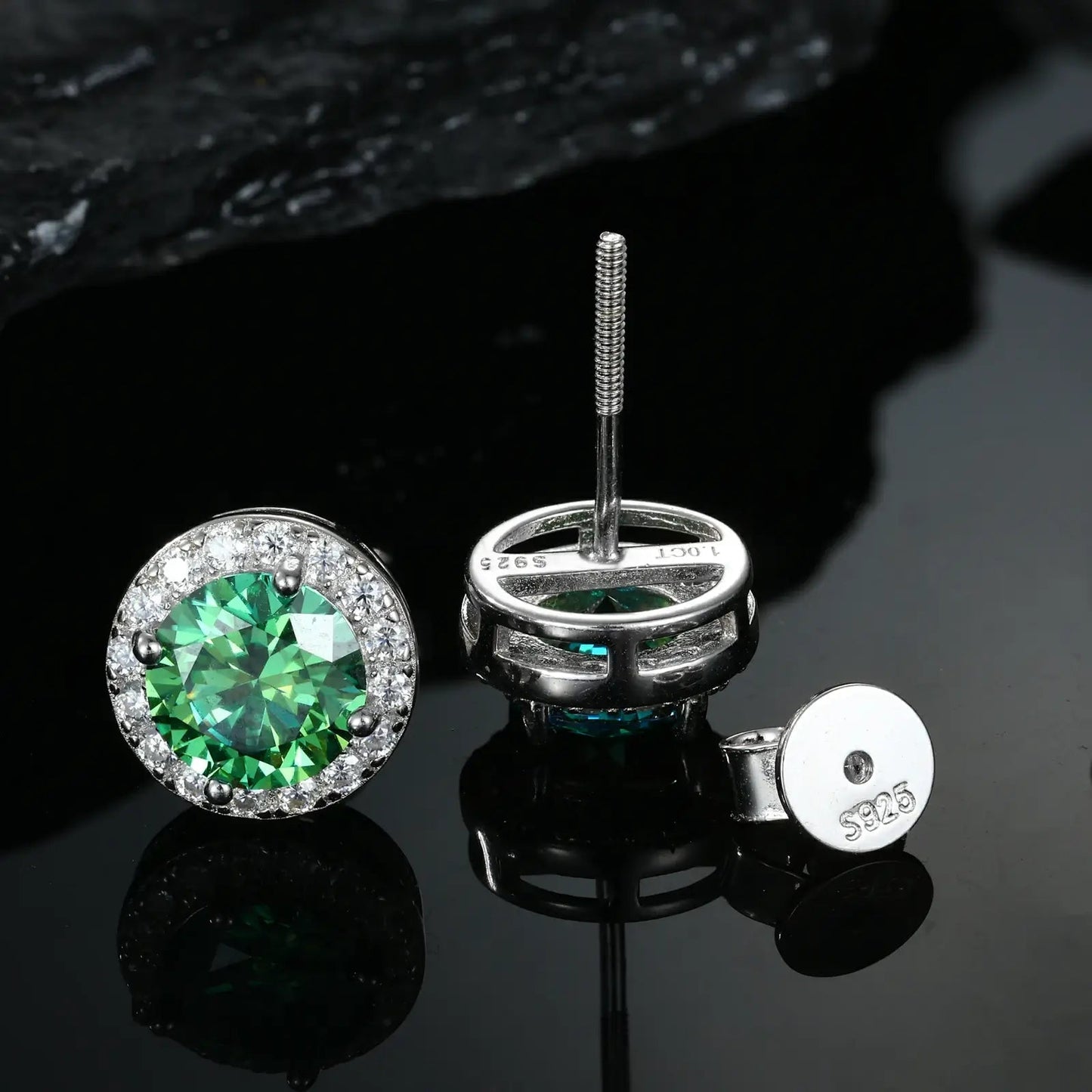 S925 Colored Moissanite Halo Stud Earrings