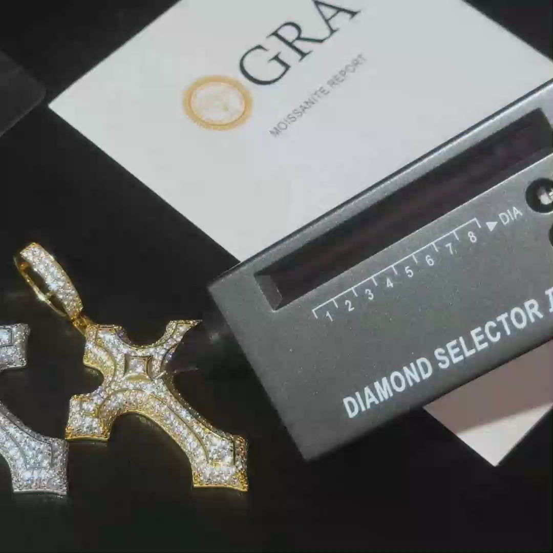 S925 Moissanite 3 Layer Flory Cross Pendant
