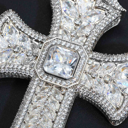Luxurious Pear Cut CZ Iris Cross Pendant