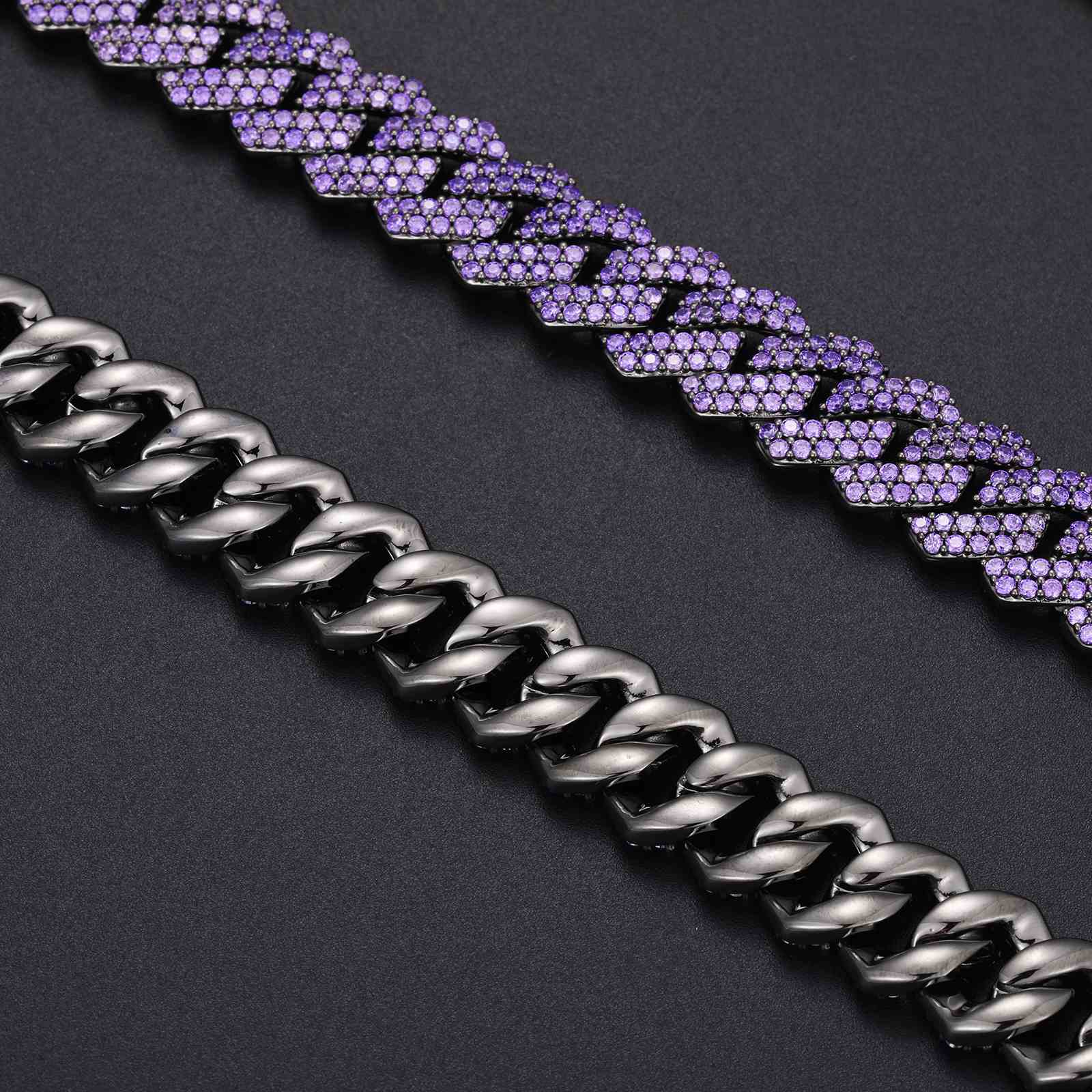 14mm 2 Rows Purple CZ Cuban Link Chain