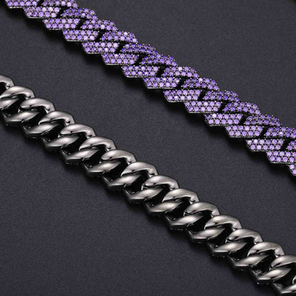 14mm 2 Rows Purple CZ Cuban Link Chain