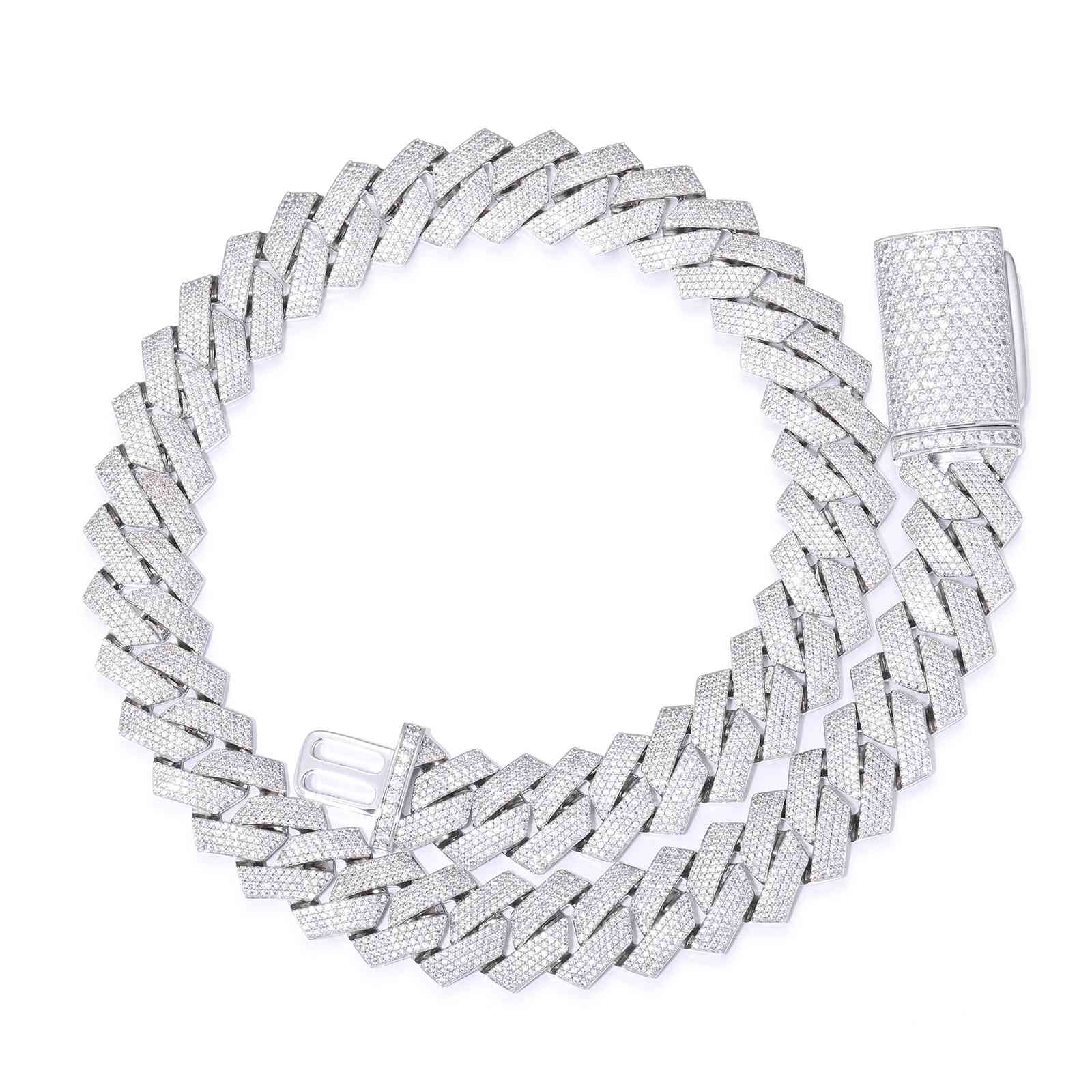 20mm Prong 4 Rows CZ Cuban Link Chain
