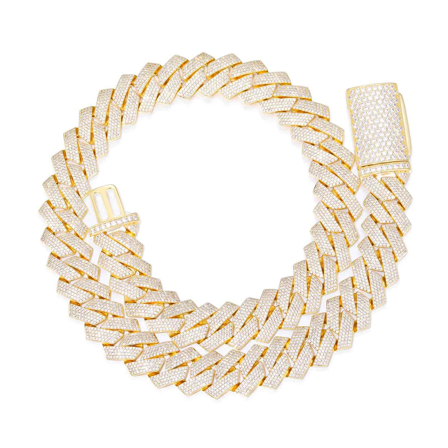 20mm Prong 4 Rows CZ Cuban Link Chain