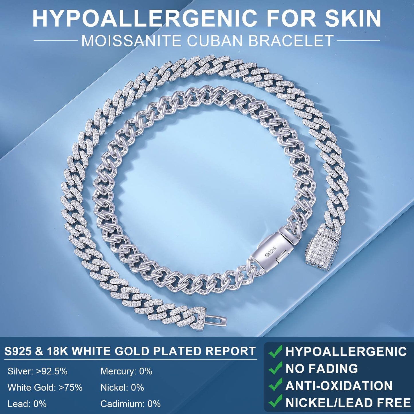 6mm S925 Moissanite Cuban Link Bracelet