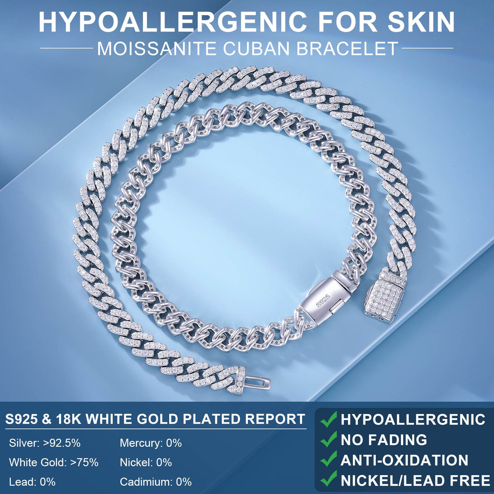 6mm S925 Moissanite Cuban Link Bracelet