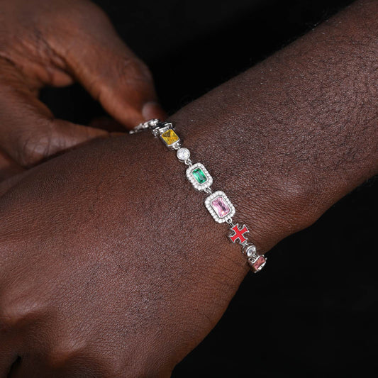 7mm S925 Color Gemstones Enamel Cross Tennis Bracelet