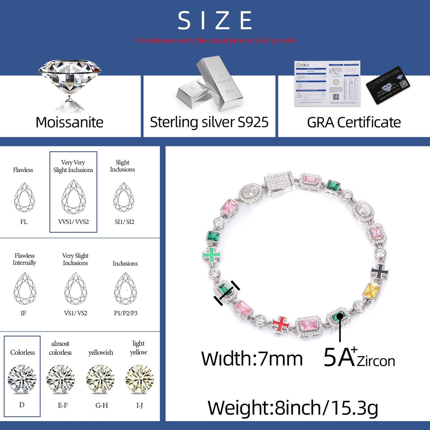 7mm S925 Color Gemstones Enamel Cross Tennis Bracelet