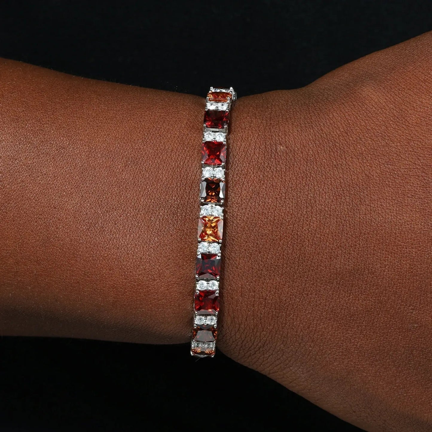 7mm S925 Gradient Color Asscher Cut Tennis Bracelet