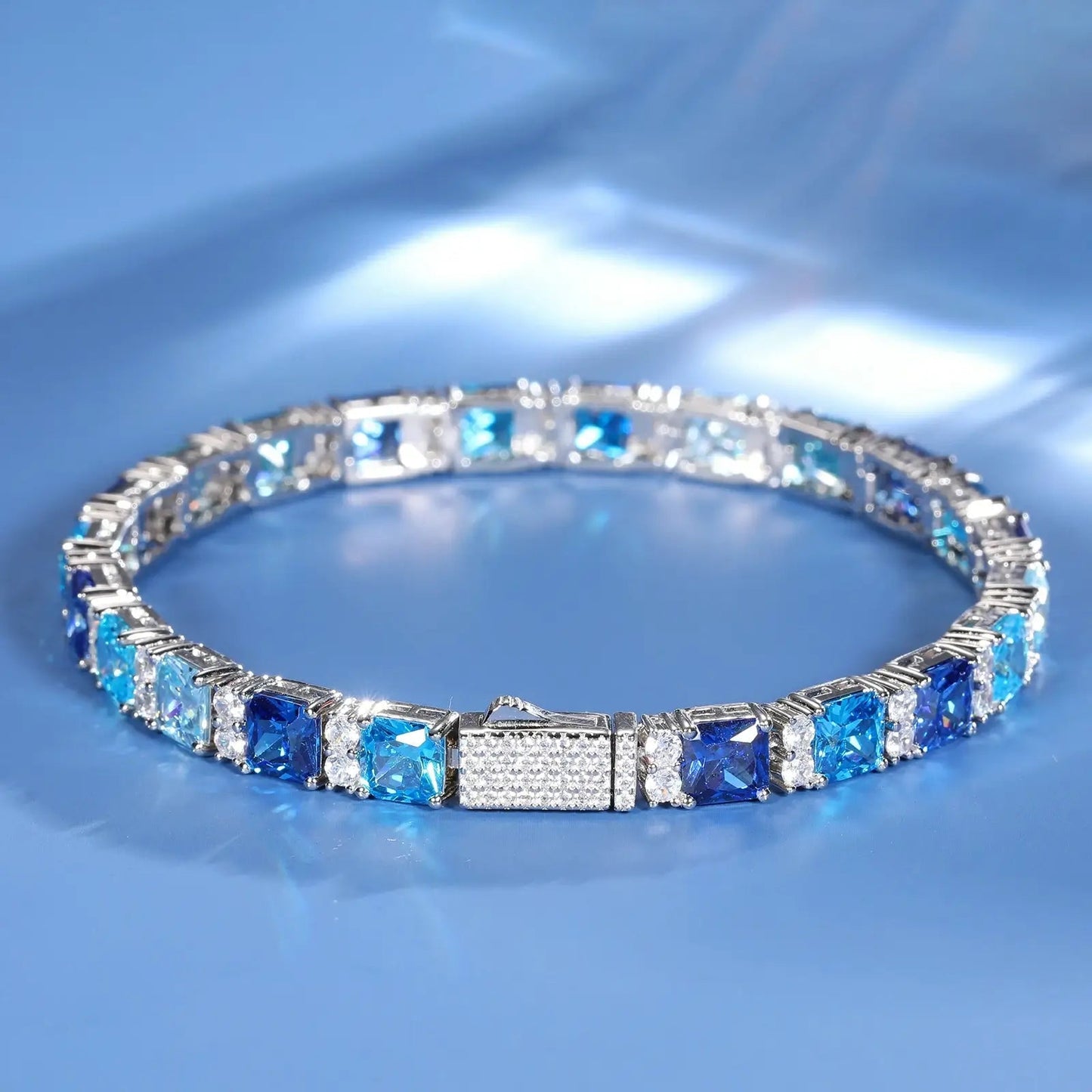 7mm S925 Gradient Color Asscher Cut Tennis Bracelet
