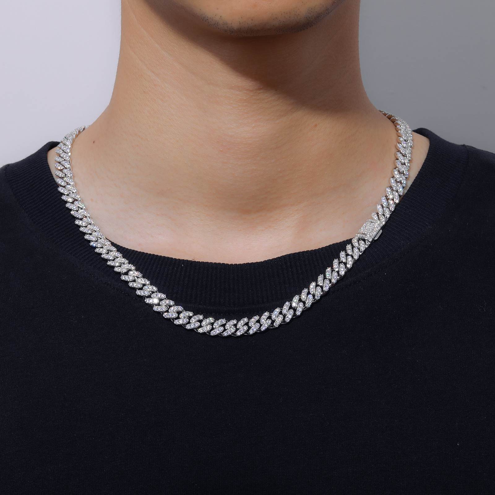 8mm Prong 1 Row CZ Diamond Cuban Link Chain
