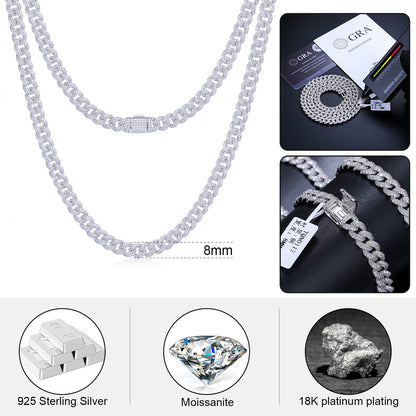 8mm S925 2 Rows Moissanite Bubble Cuban Link Chain