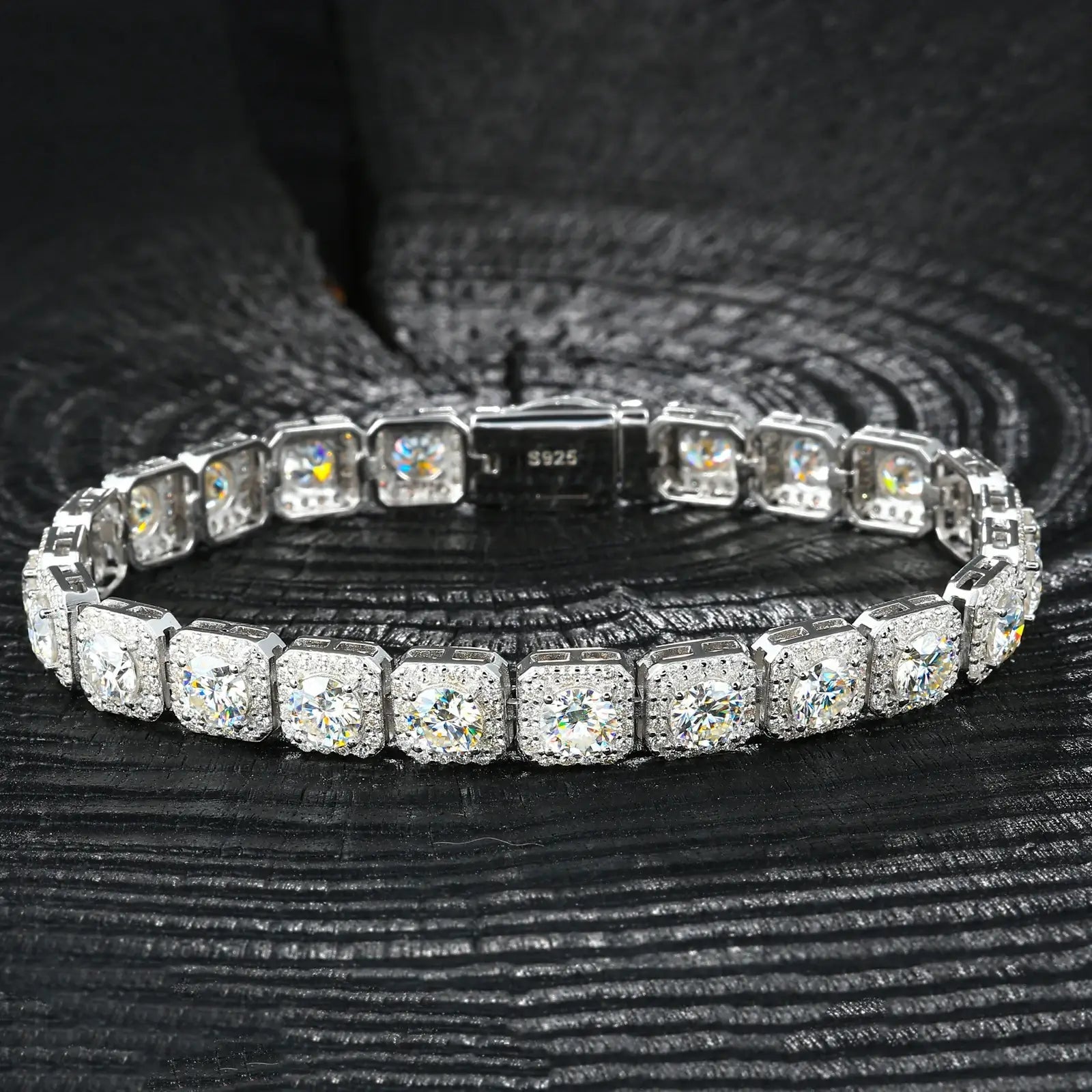 8mm S925 Moissanite Square Halo Tennis Bracelet