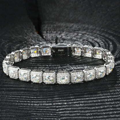 8mm S925 Moissanite Square Halo Tennis Bracelet